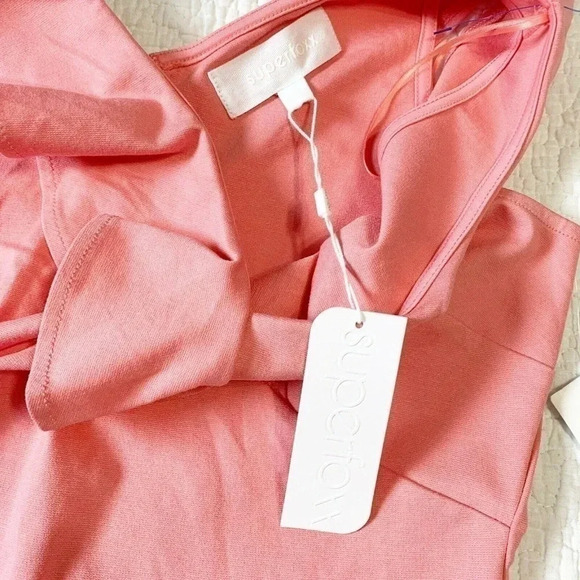 SUPERFOXX  Size L V-Neck Ruffle Midi Dress in Pink Papaya NEW! - Picture 5 of 6